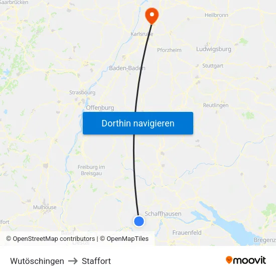 Wutöschingen to Staffort map