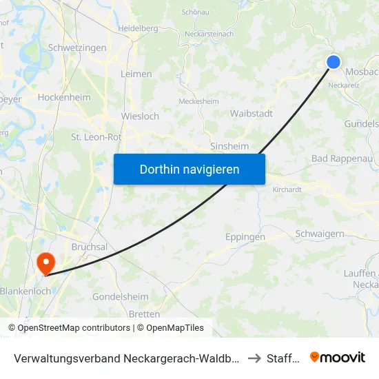 Verwaltungsverband Neckargerach-Waldbrunn to Staffort map