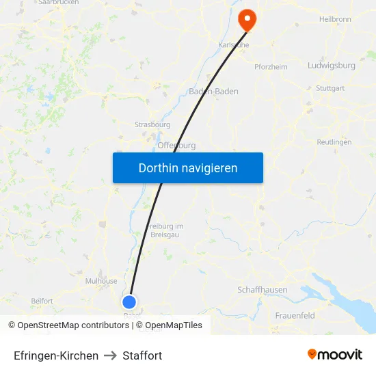 Efringen-Kirchen to Staffort map