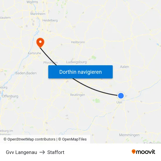 Gvv Langenau to Staffort map