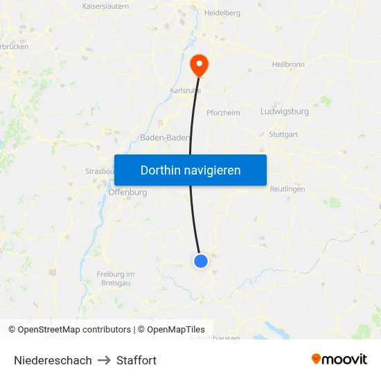 Niedereschach to Staffort map