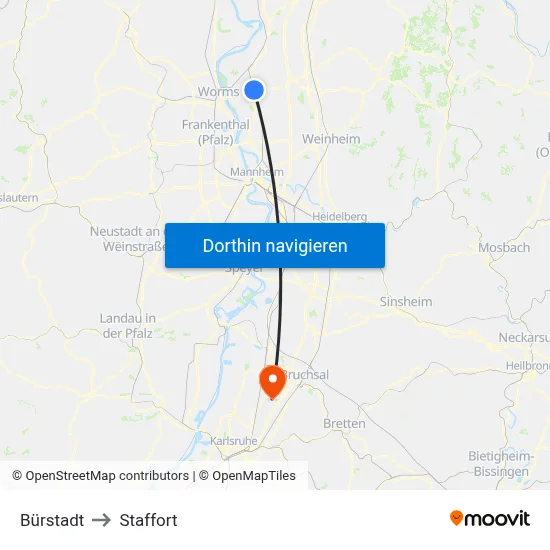 Bürstadt to Staffort map