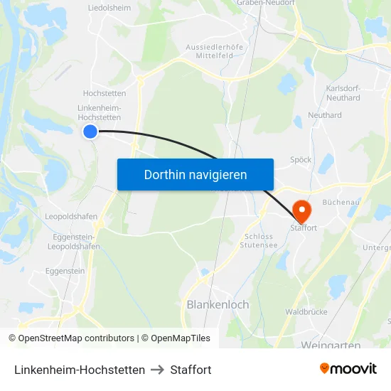 Linkenheim-Hochstetten to Staffort map