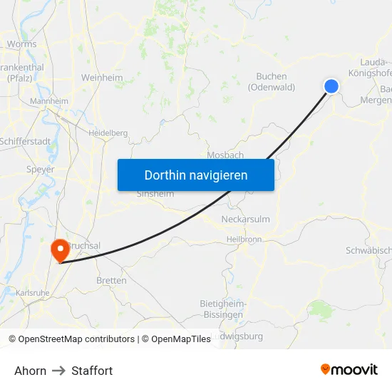 Ahorn to Staffort map