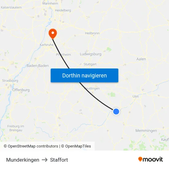 Munderkingen to Staffort map