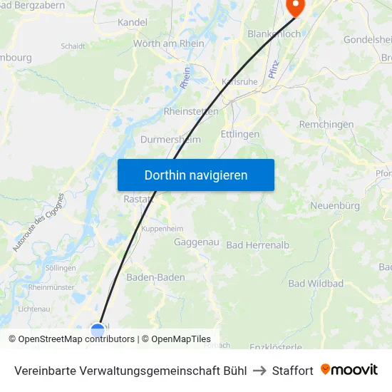 Vereinbarte Verwaltungsgemeinschaft Bühl to Staffort map