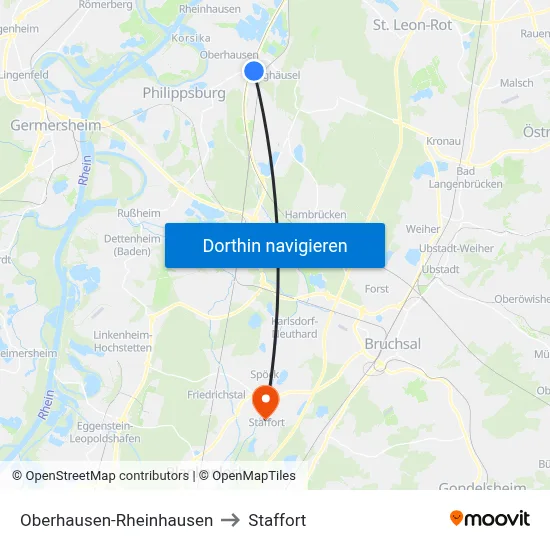 Oberhausen-Rheinhausen to Staffort map