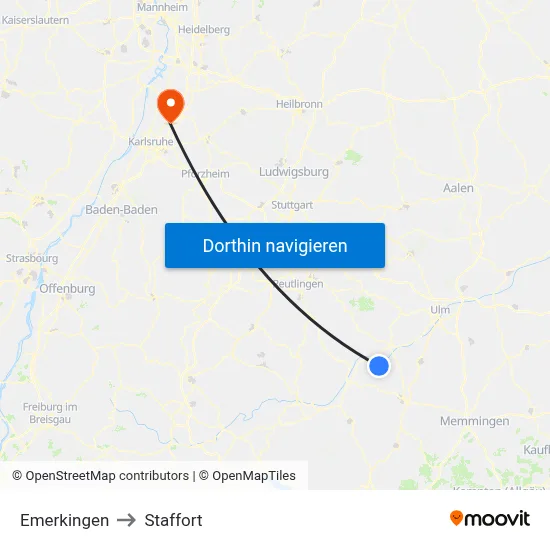 Emerkingen to Staffort map