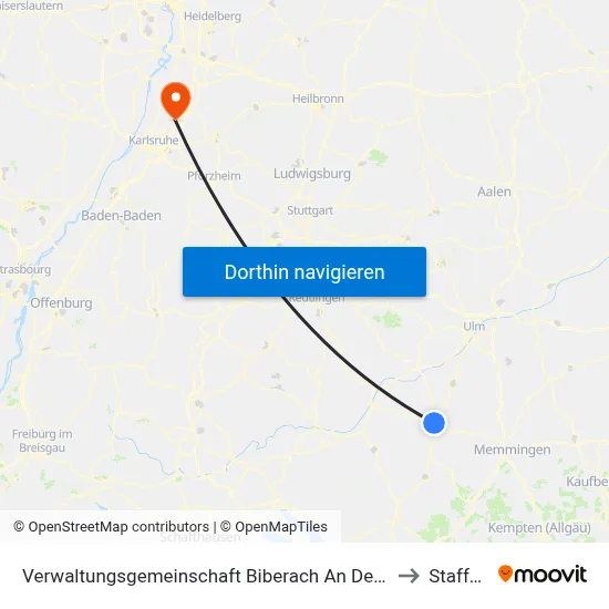 Verwaltungsgemeinschaft Biberach An Der Riß to Staffort map