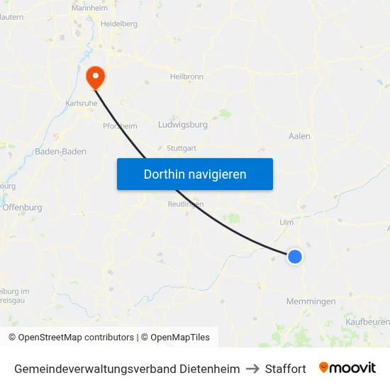 Gemeindeverwaltungsverband Dietenheim to Staffort map