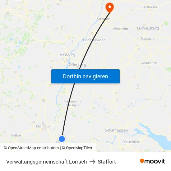 Verwaltungsgemeinschaft Lörrach to Staffort map