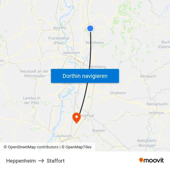 Heppenheim to Staffort map
