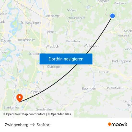 Zwingenberg to Staffort map