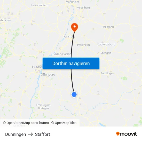 Dunningen to Staffort map