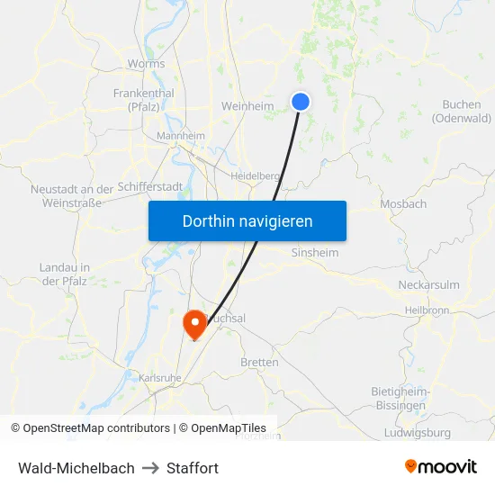 Wald-Michelbach to Staffort map