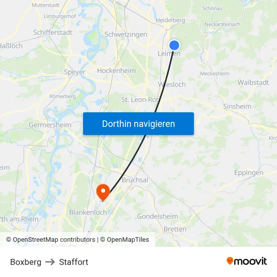 Boxberg to Staffort map