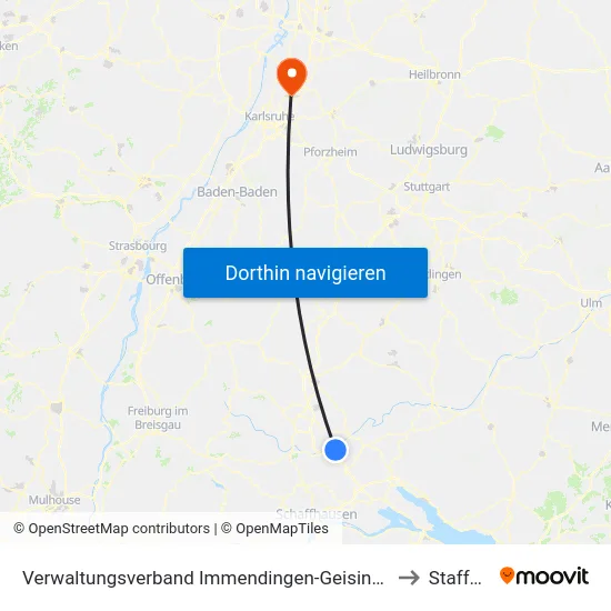 Verwaltungsverband Immendingen-Geisingen to Staffort map