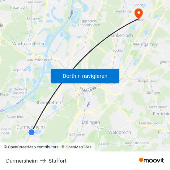 Durmersheim to Staffort map