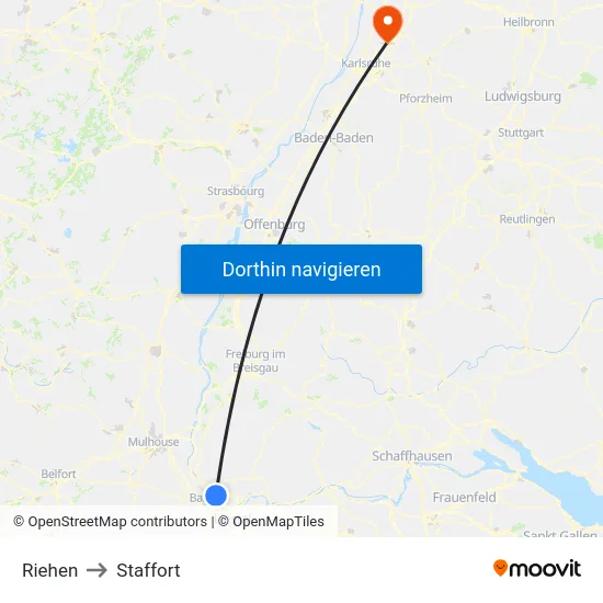 Riehen to Staffort map
