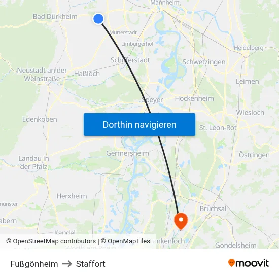 Fußgönheim to Staffort map