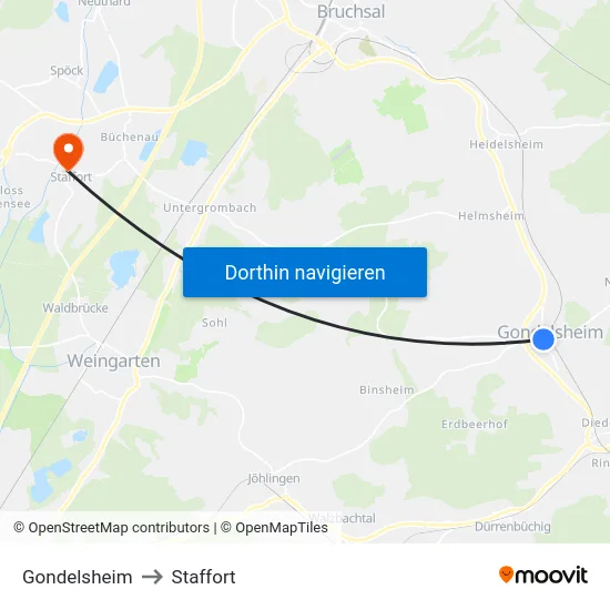 Gondelsheim to Staffort map