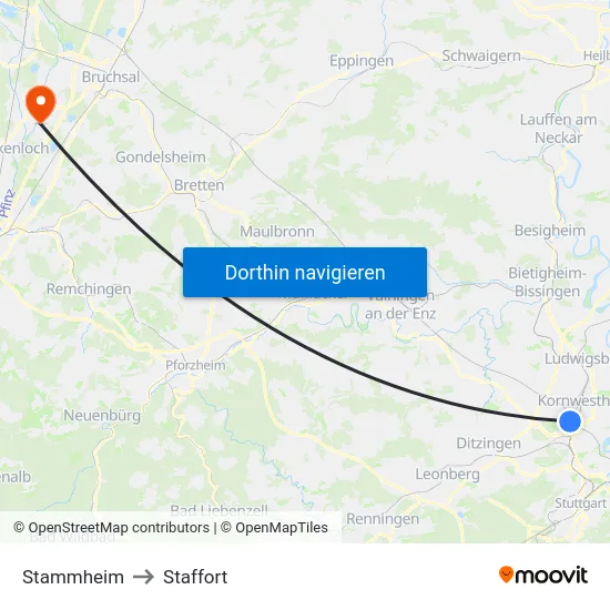 Stammheim to Staffort map