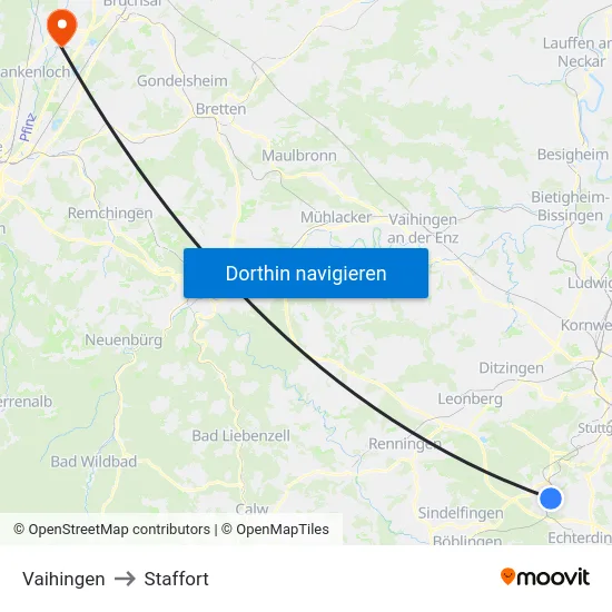 Vaihingen to Staffort map