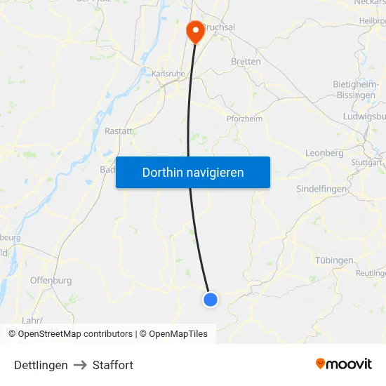 Dettlingen to Staffort map