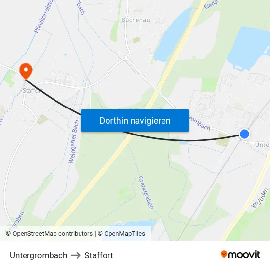 Untergrombach to Staffort map