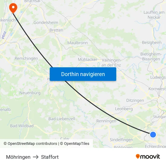 Möhringen to Staffort map