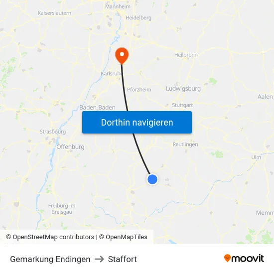 Gemarkung Endingen to Staffort map
