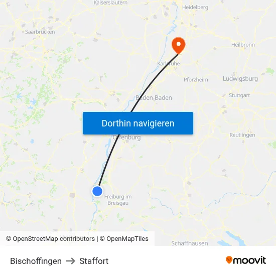 Bischoffingen to Staffort map