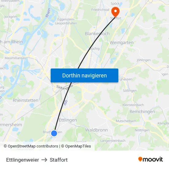 Ettlingenweier to Staffort map