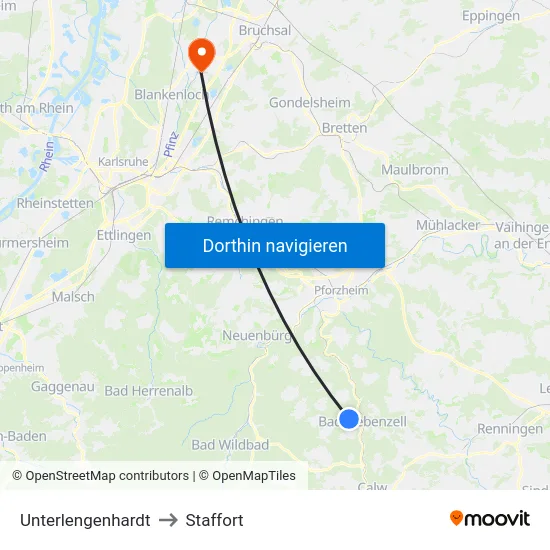 Unterlengenhardt to Staffort map