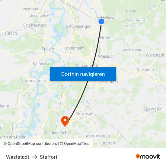 Weststadt to Staffort map
