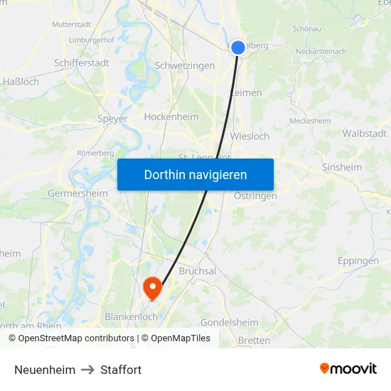 Neuenheim to Staffort map