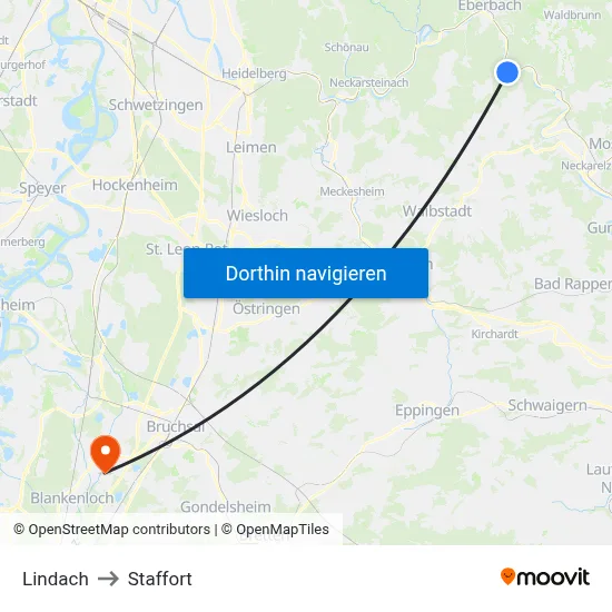 Lindach to Staffort map