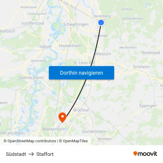 Südstadt to Staffort map