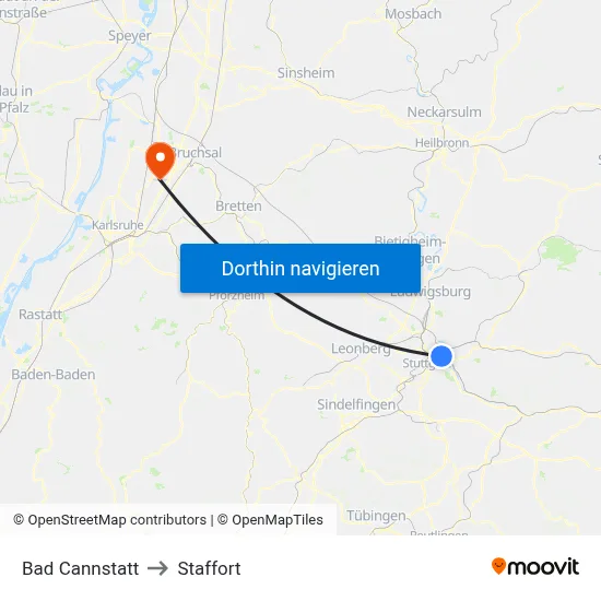 Bad Cannstatt to Staffort map