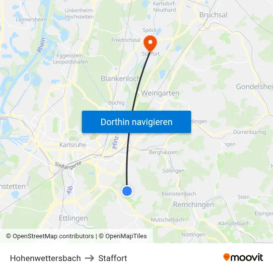 Hohenwettersbach to Staffort map