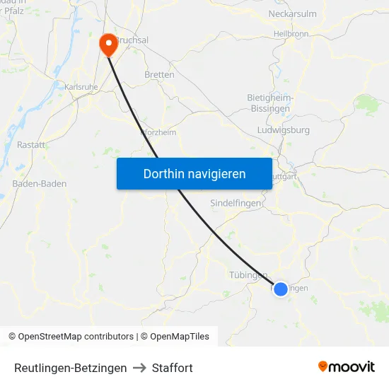 Reutlingen-Betzingen to Staffort map