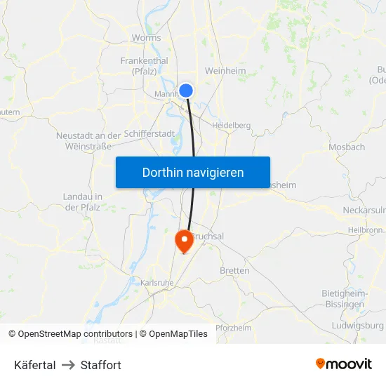 Käfertal to Staffort map