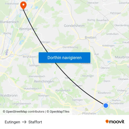 Eutingen to Staffort map