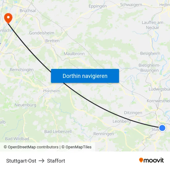 Stuttgart-Ost to Staffort map