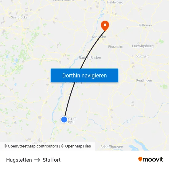 Hugstetten to Staffort map