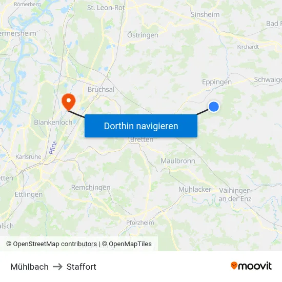 Mühlbach to Staffort map