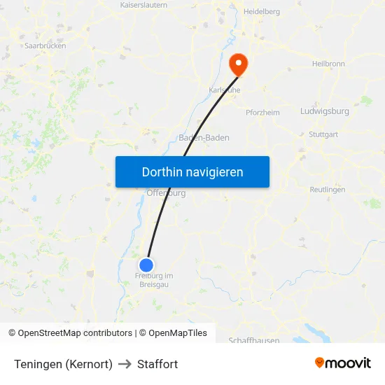 Teningen (Kernort) to Staffort map