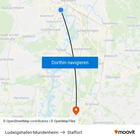Ludwigshafen-Mundenheim to Staffort map