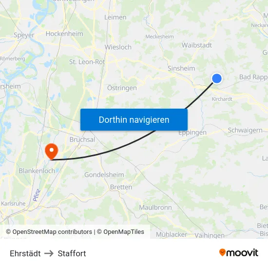 Ehrstädt to Staffort map