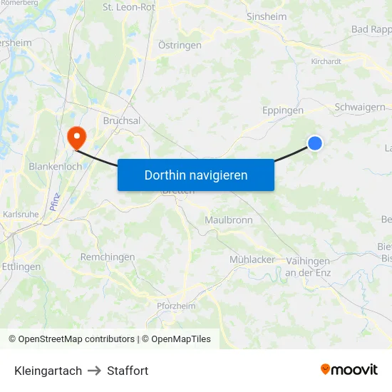 Kleingartach to Staffort map